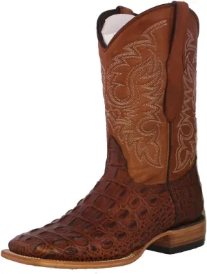 Mens Cognac Western Leather Cowboy Boot Crocodile Back Print Square 12.5 E US