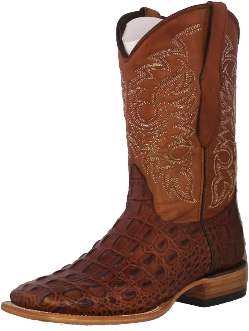 Mens Cognac Western Leather Cowboy Boot Crocodile Back Print Square 12.5 E US