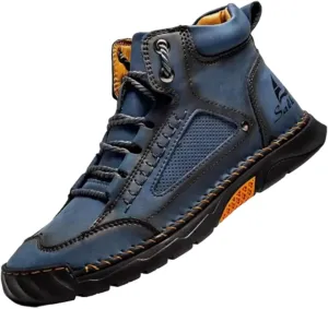 Men's Comfortable Handmade Leather Boots, Stylish hand-stitched Waterproof Arch Support Ankle boots