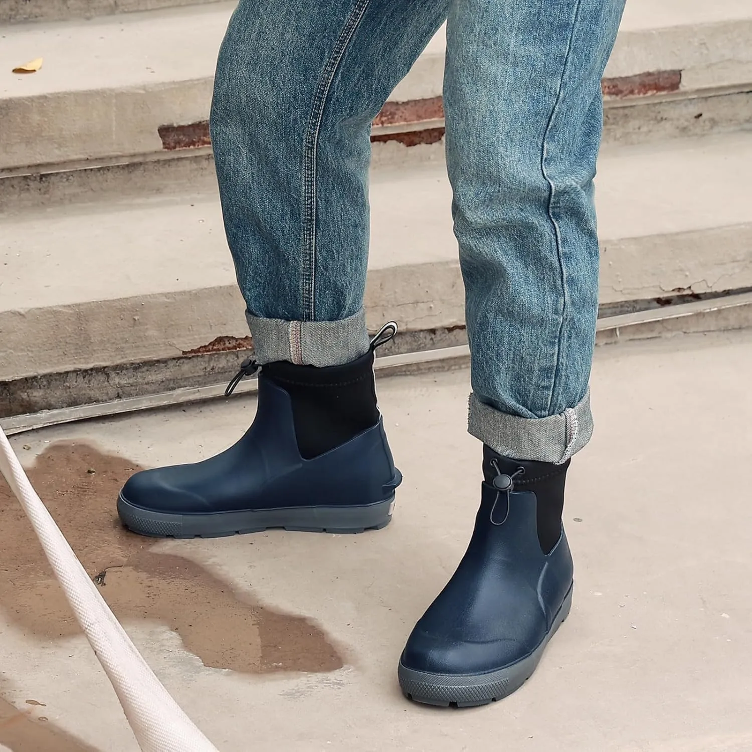 Men's Deck Boots,Ankle Rubber Rain boots Waterproof Anti-Slip Waterproof Shoes, Fishing Boating Boots Water Work Shoes for Men