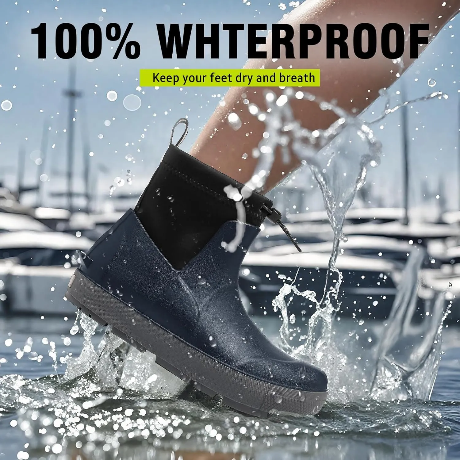 Men's Deck Boots,Ankle Rubber Rain boots Waterproof Anti-Slip Waterproof Shoes, Fishing Boating Boots Water Work Shoes for Men