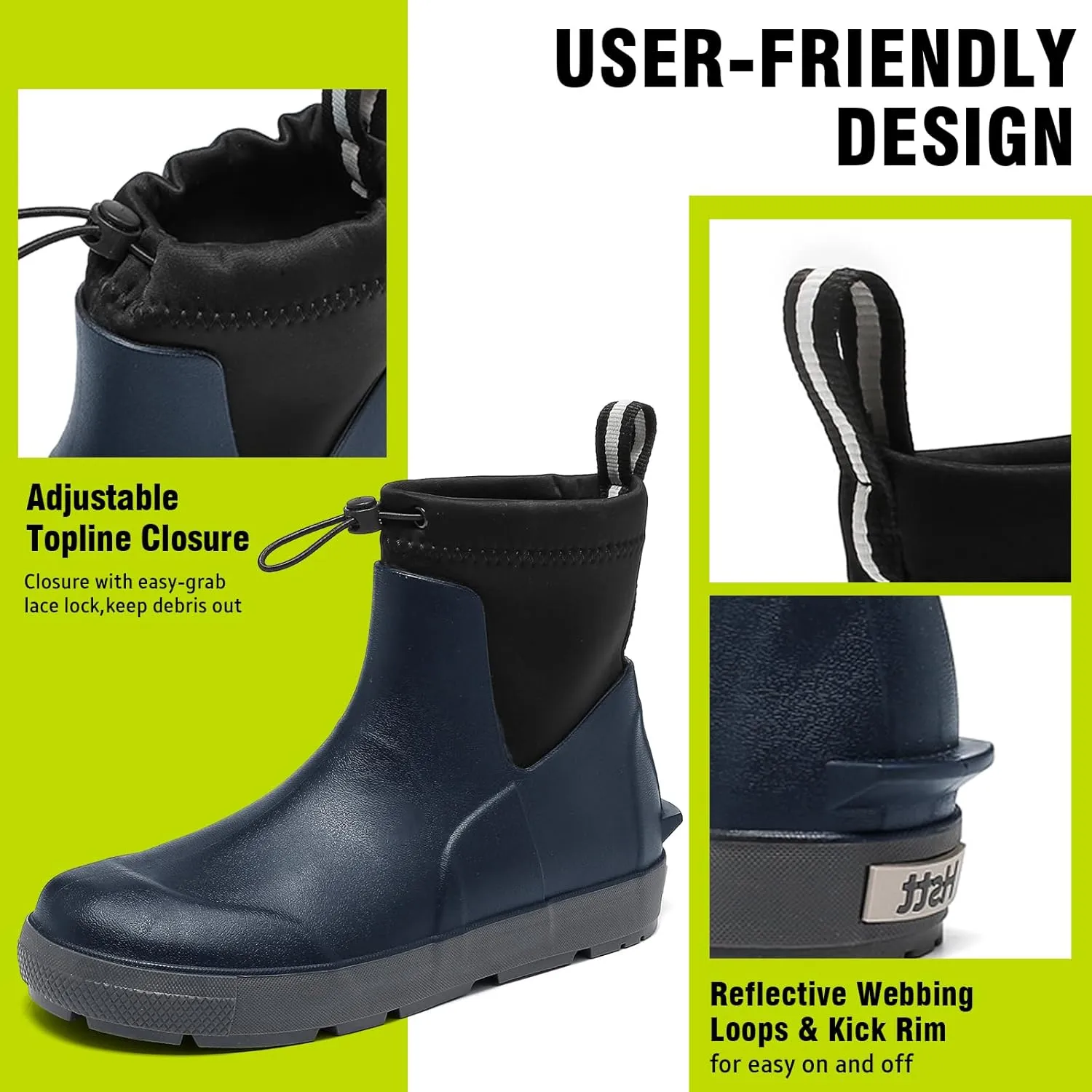Men's Deck Boots,Ankle Rubber Rain boots Waterproof Anti-Slip Waterproof Shoes, Fishing Boating Boots Water Work Shoes for Men