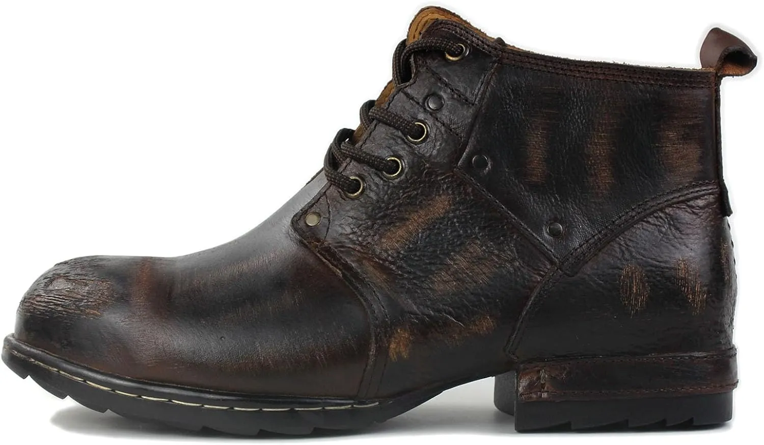 Men's Grippy Black Iron Piece Toe-tipped Design Chukka Boots Lace-up Motorcycle Casual Leather Dress Ankle Boot for Men Fashion 6015-3-A-R