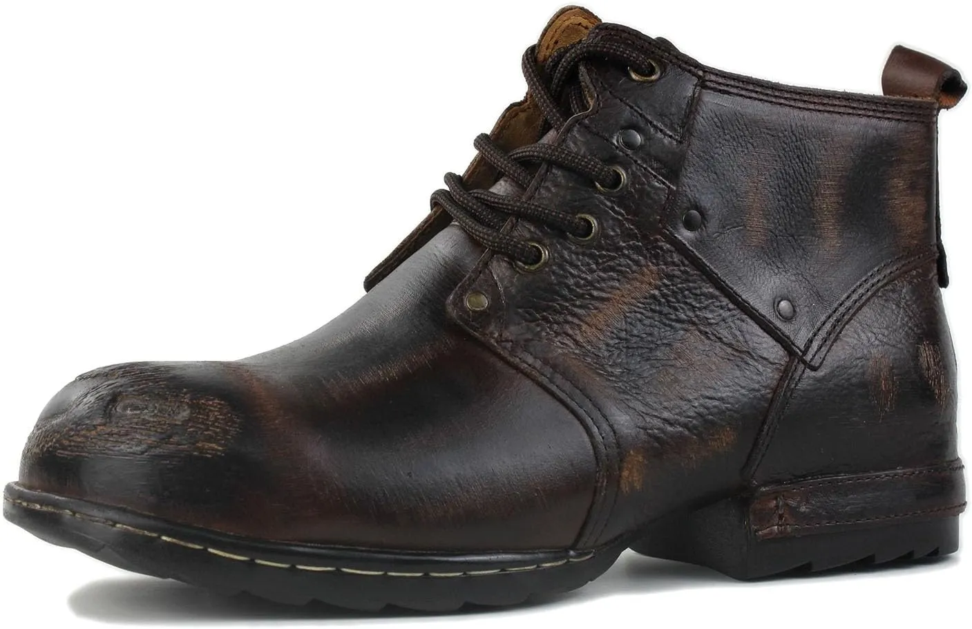 Men's Grippy Black Iron Piece Toe-tipped Design Chukka Boots Lace-up Motorcycle Casual Leather Dress Ankle Boot for Men Fashion 6015-3-A-R