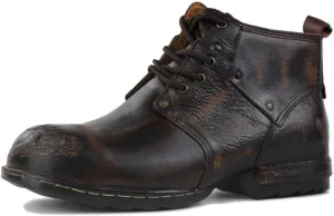 Men's Grippy Black Iron Piece Toe-tipped Design Chukka Boots Lace-up Motorcycle Casual Leather Dress Ankle Boot for Men Fashion 6015-3-A-R