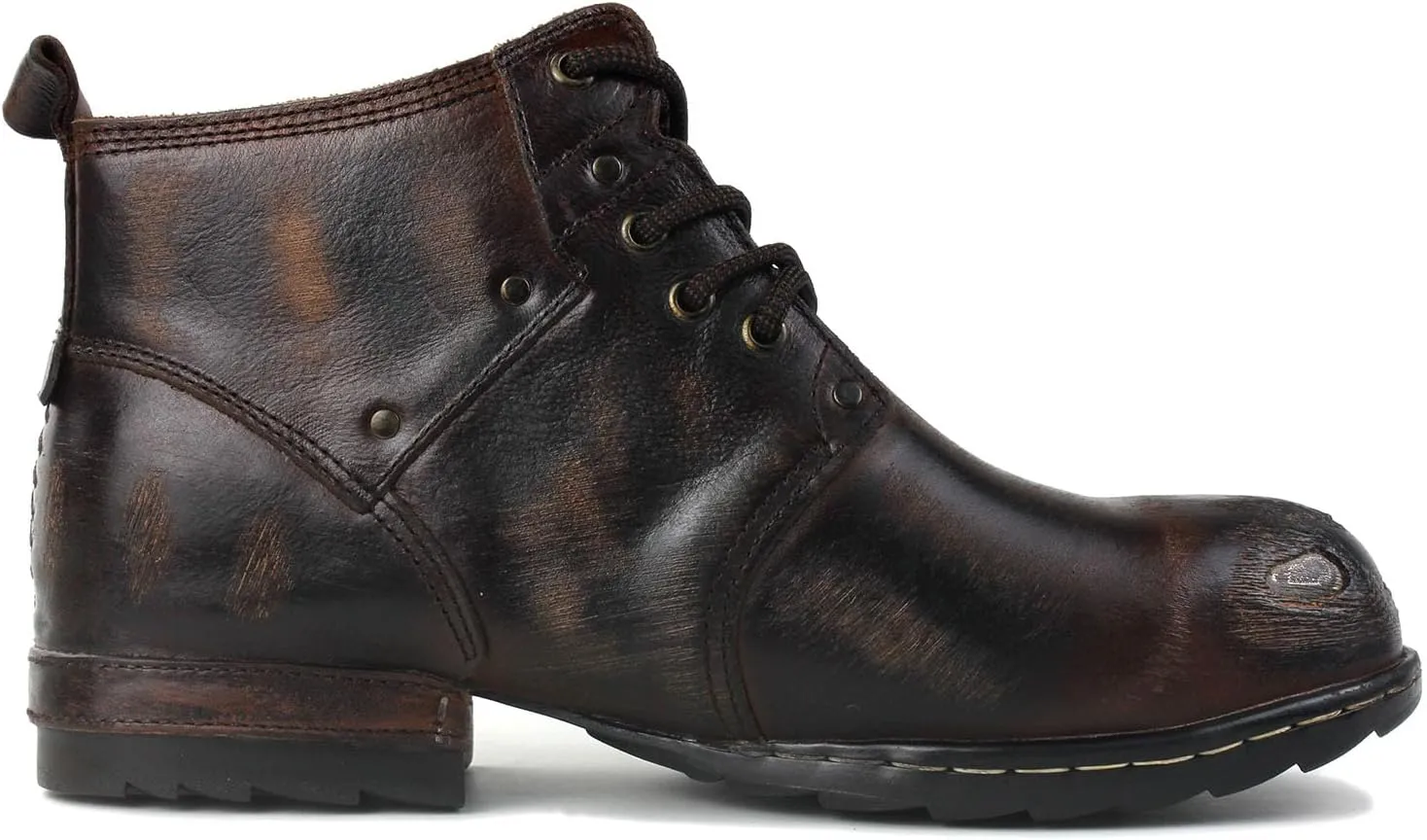 Men's Grippy Black Iron Piece Toe-tipped Design Chukka Boots Lace-up Motorcycle Casual Leather Dress Ankle Boot for Men Fashion 6015-3-A-R