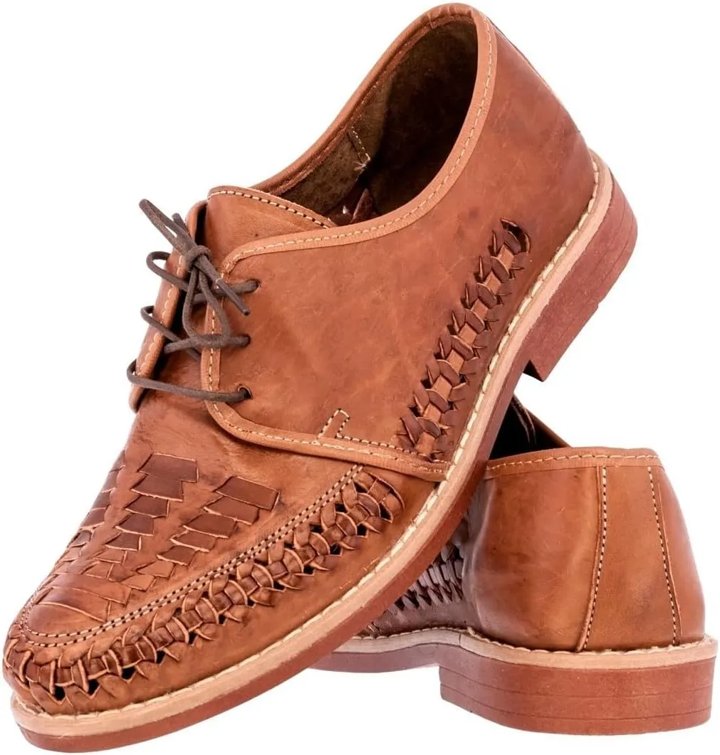 Men's Light Brown Authentic Mexican Laced Huaraches Lace Up Sandals Closed Toe