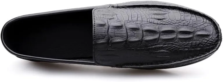 Men's Loafers Shoes Round Toe Vegan Leather Crocodile Embossed Loafer Comfortable Slip Resistant Flat Heel Classic Outdoor Slip-on