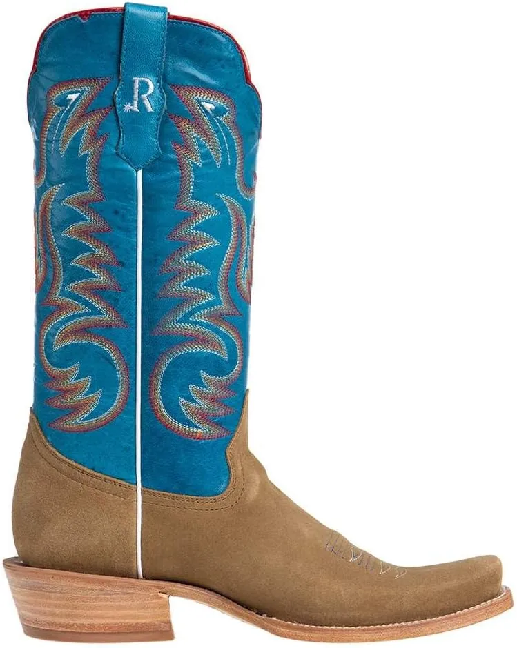 Mens R Watson Sand Roughout 13 Marine Blue Cowhide Top Cutter Toe Cowboy Boots