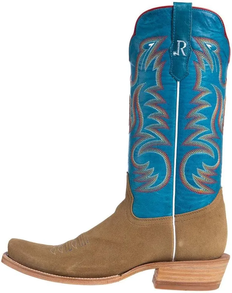 Mens R Watson Sand Roughout 13 Marine Blue Cowhide Top Cutter Toe Cowboy Boots