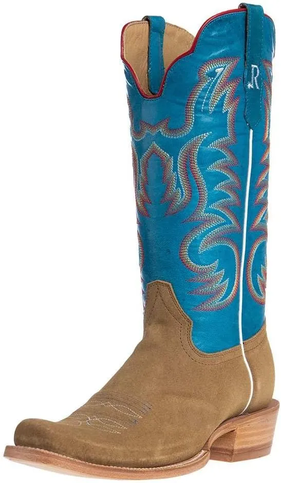 Mens R Watson Sand Roughout 13 Marine Blue Cowhide Top Cutter Toe Cowboy Boots