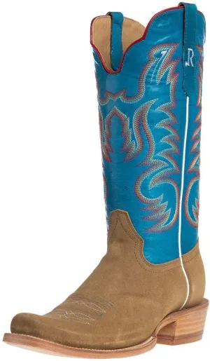 Mens R Watson Sand Roughout 13 Marine Blue Cowhide Top Cutter Toe Cowboy Boots