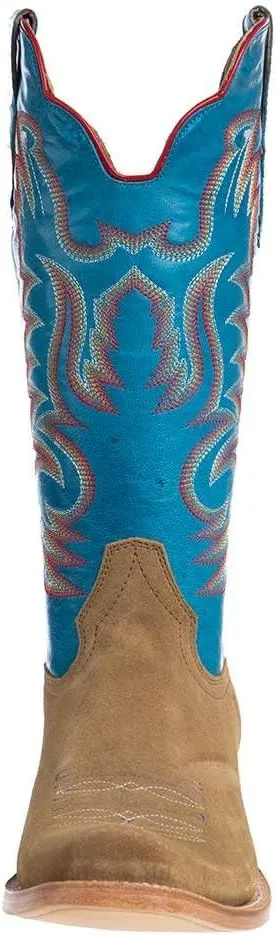 Mens R Watson Sand Roughout 13 Marine Blue Cowhide Top Cutter Toe Cowboy Boots