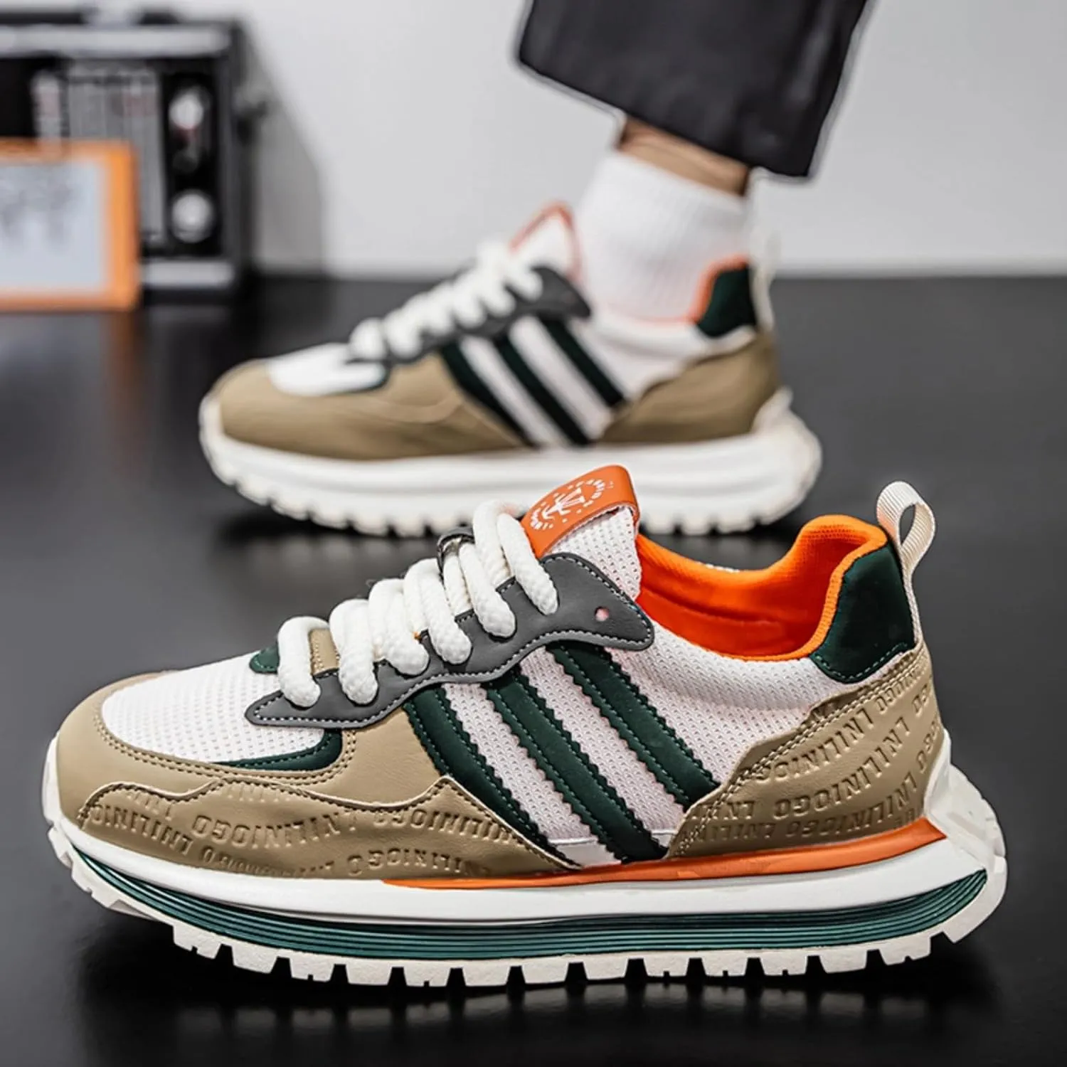 Men’s Retro Jogger Sneakers, Fashion Mesh Suede Trainers, Vintage Street Running Shoes, Iconic Triple Stripe Detailing