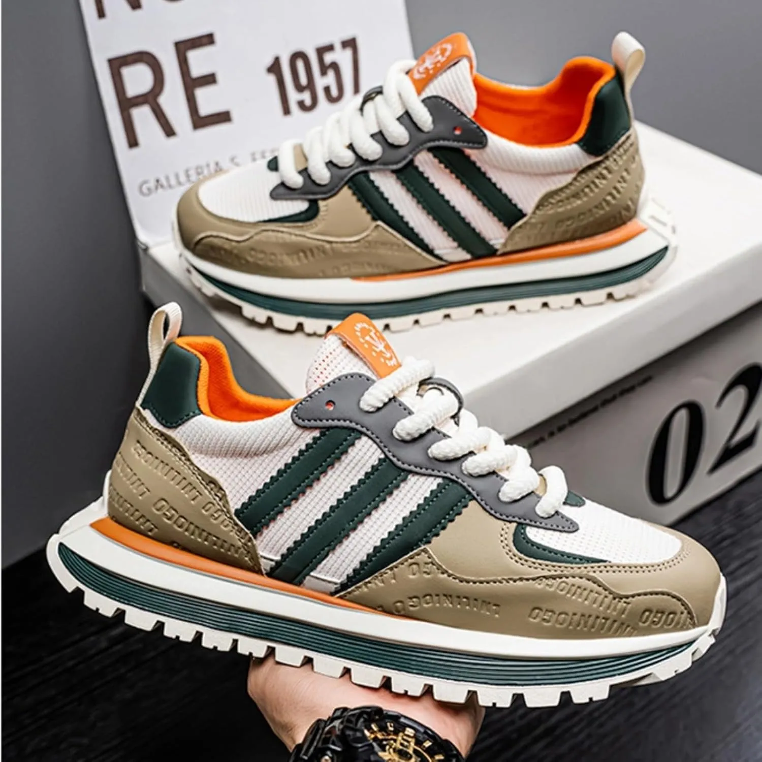Men’s Retro Jogger Sneakers, Fashion Mesh Suede Trainers, Vintage Street Running Shoes, Iconic Triple Stripe Detailing