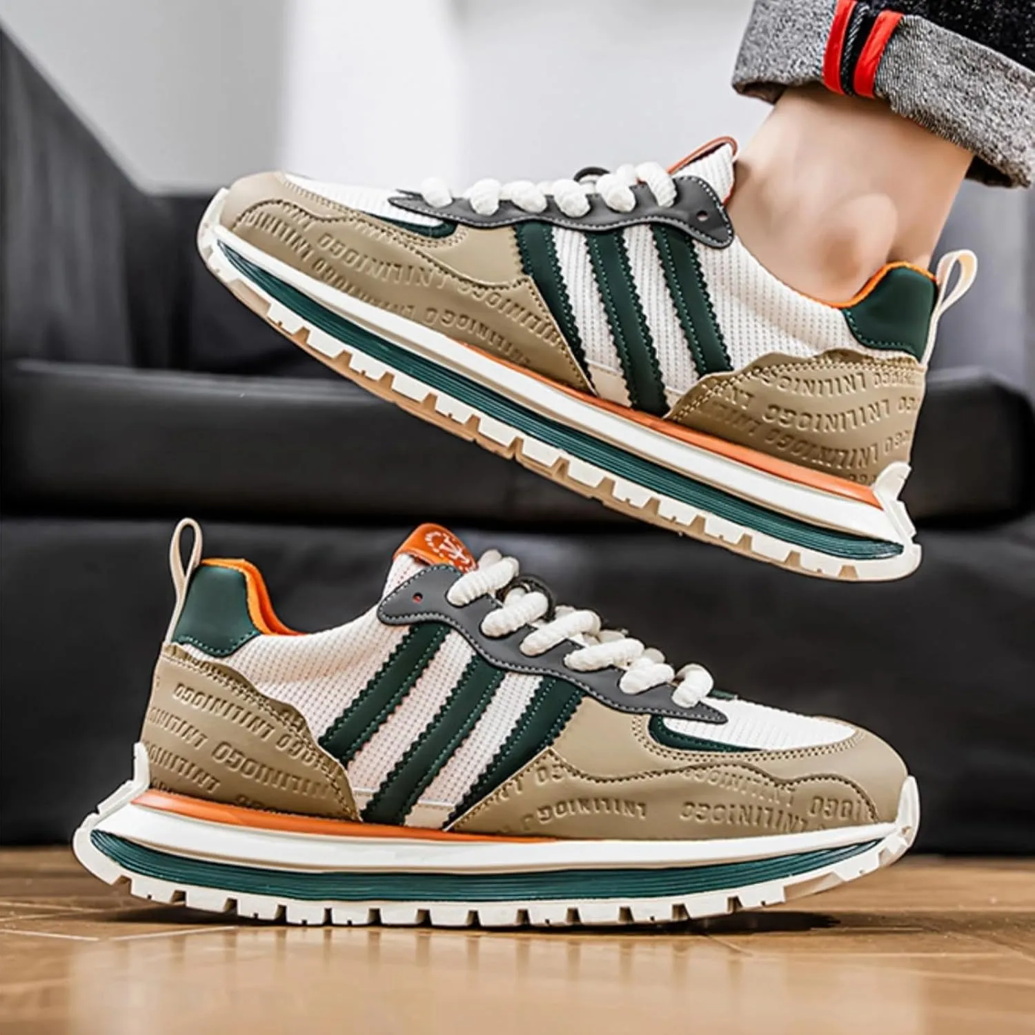 Men’s Retro Jogger Sneakers, Fashion Mesh Suede Trainers, Vintage Street Running Shoes, Iconic Triple Stripe Detailing