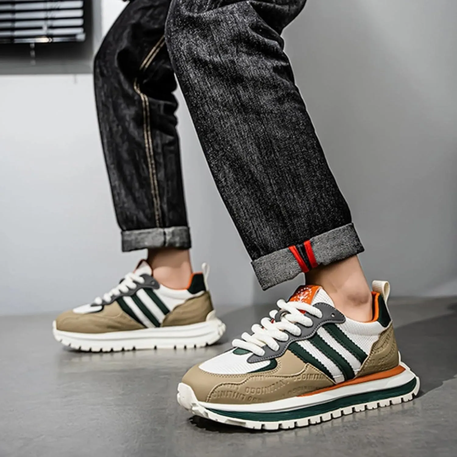 Men’s Retro Jogger Sneakers, Fashion Mesh Suede Trainers, Vintage Street Running Shoes, Iconic Triple Stripe Detailing