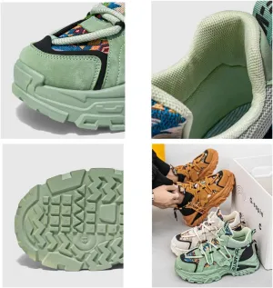 Men's Retro Lace-Up Thick-Sole Sneakers - Comfortable and Non-Slip, Suitable for Outdoor Activities in All Seasons