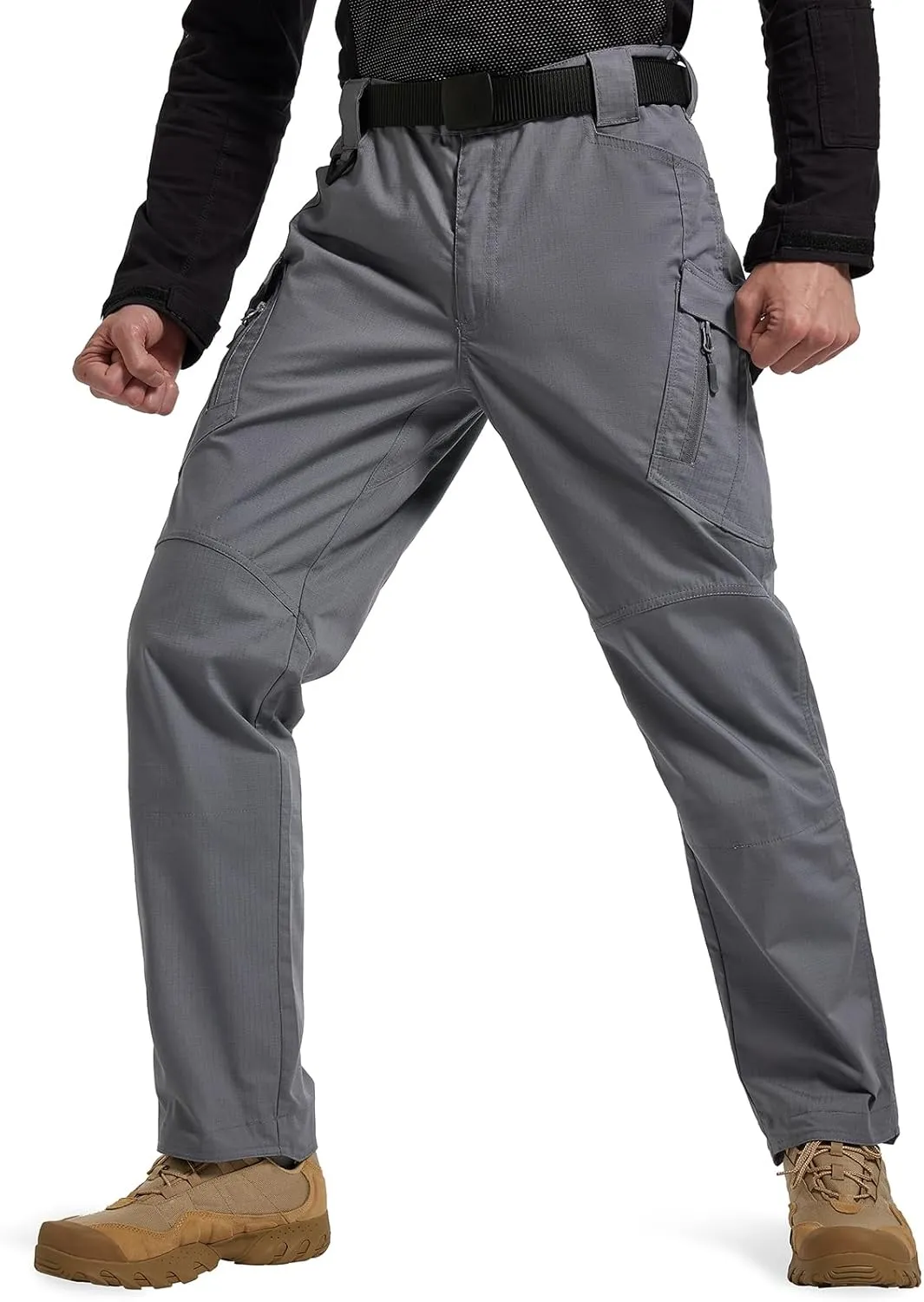Men's Ripstop Tactical Pants Water Resistant Stretch Cargo Pants Lightweight EDC Hiking Work Pants