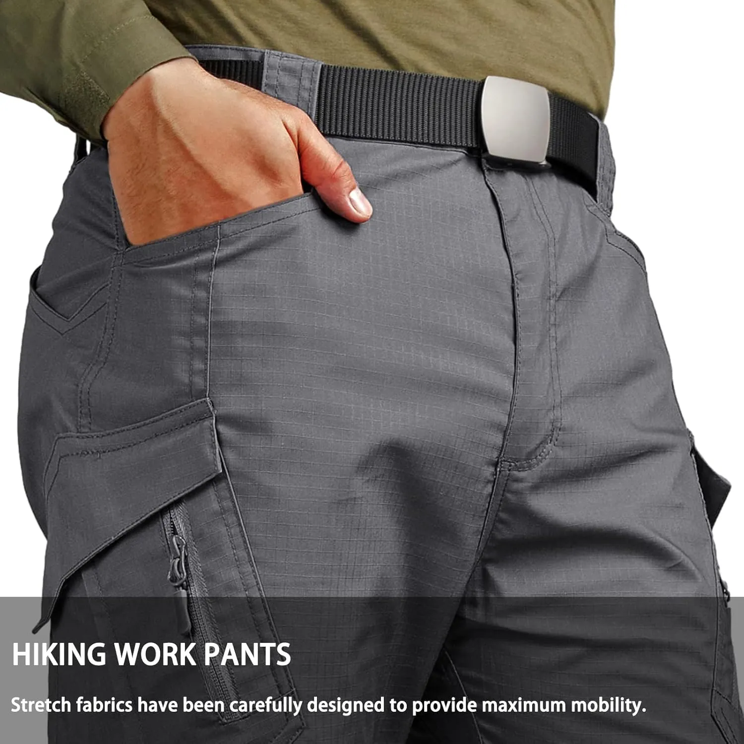Men's Ripstop Tactical Pants Water Resistant Stretch Cargo Pants Lightweight EDC Hiking Work Pants