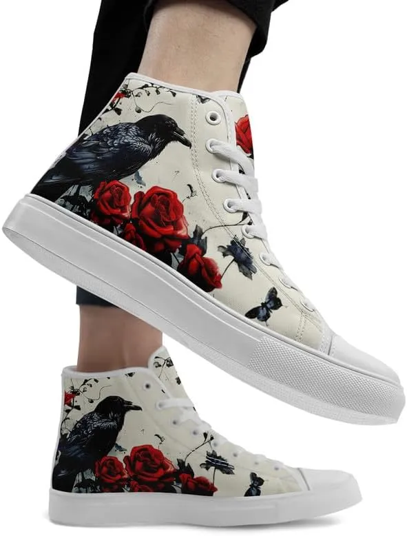 Men's Skull Canvas High Top Shoes Classic Fashion High Top Sneakers Unisex Casual Lace Up Tennis Shoes
