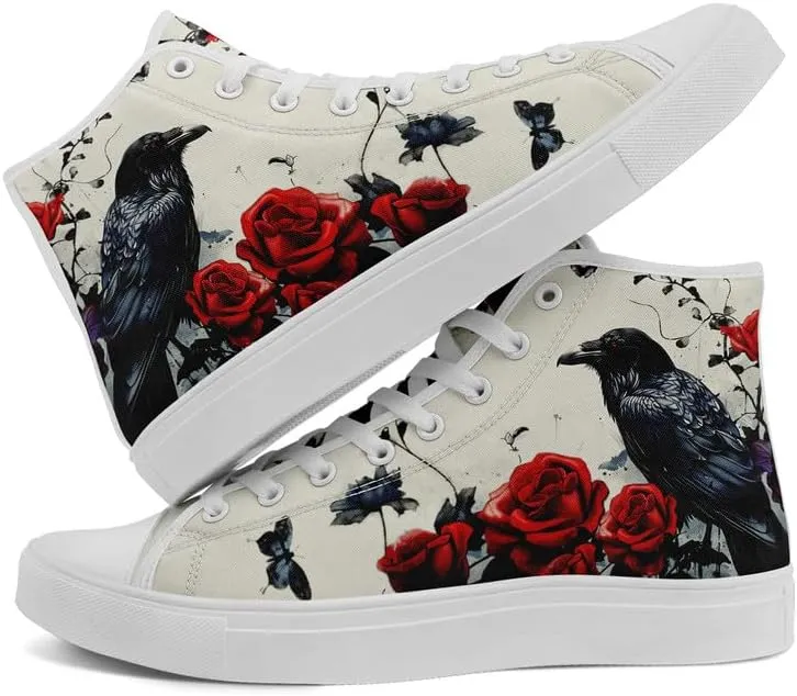 Men's Skull Canvas High Top Shoes Classic Fashion High Top Sneakers Unisex Casual Lace Up Tennis Shoes