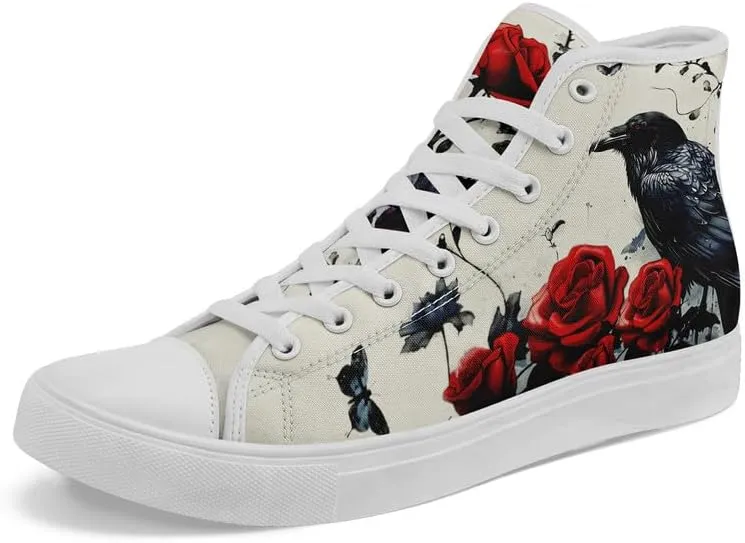 Men's Skull Canvas High Top Shoes Classic Fashion High Top Sneakers Unisex Casual Lace Up Tennis Shoes