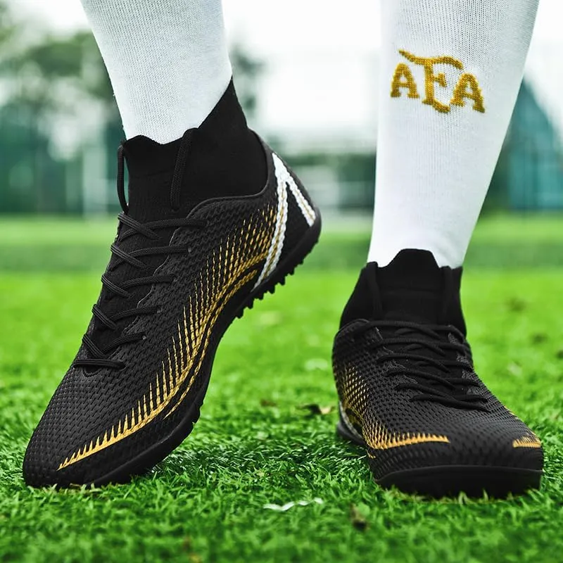 Men's Soccer Shoes Outdoor Turf Indoor Soccer Training Sneaker Professional High-Top Athletic Football Boots Breathable Cleats Lace-Up Non-Slip Spikes AG/FG Boots