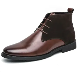 Men'S Splicing Leather Lace Up Low Heel Dress Chukka Ankle Boots Classic Fashion Comfortable Non-Slip Chunky Heel Causal Oxford Booties For Business Work Driving