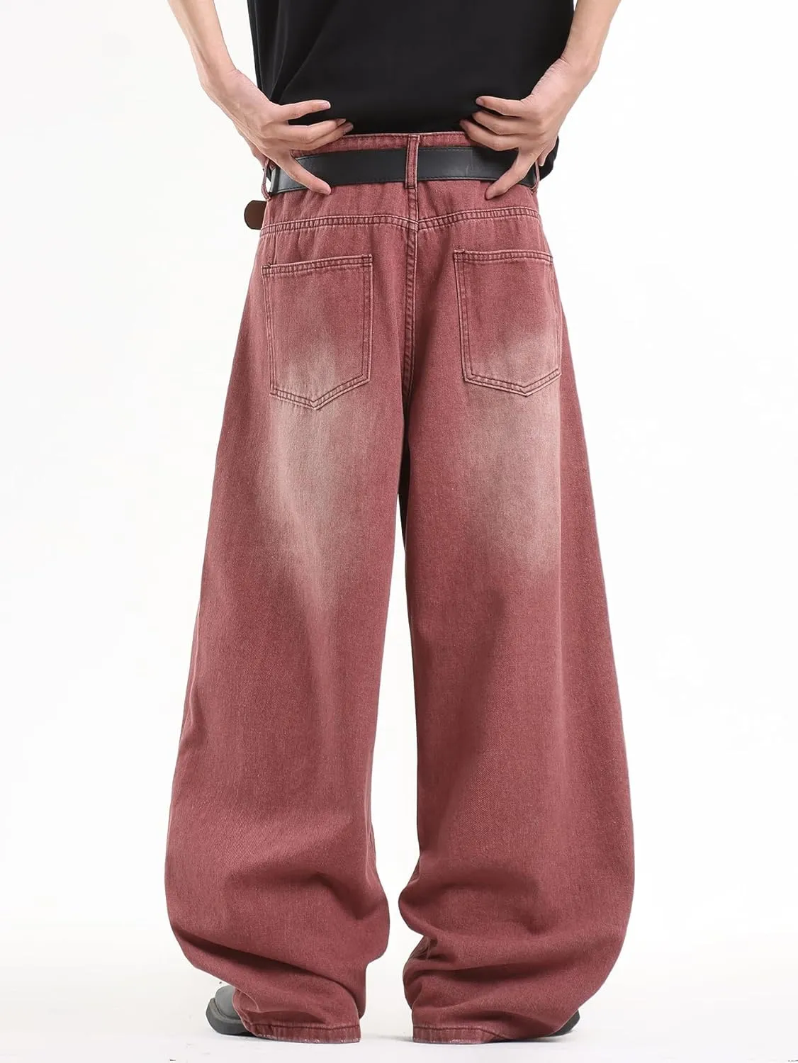 Mens Streetwear Hip Hop Baggy Jeans Wide Leg Skater Denim Pants Loose Long Trousers