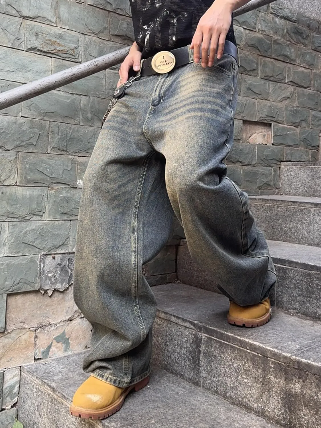 Mens Streetwear Hip Hop Baggy Jeans Wide Leg Skater Denim Pants Loose Long Trousers