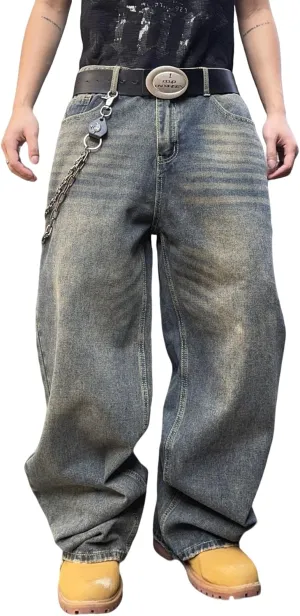 Mens Streetwear Hip Hop Baggy Jeans Wide Leg Skater Denim Pants Loose Long Trousers