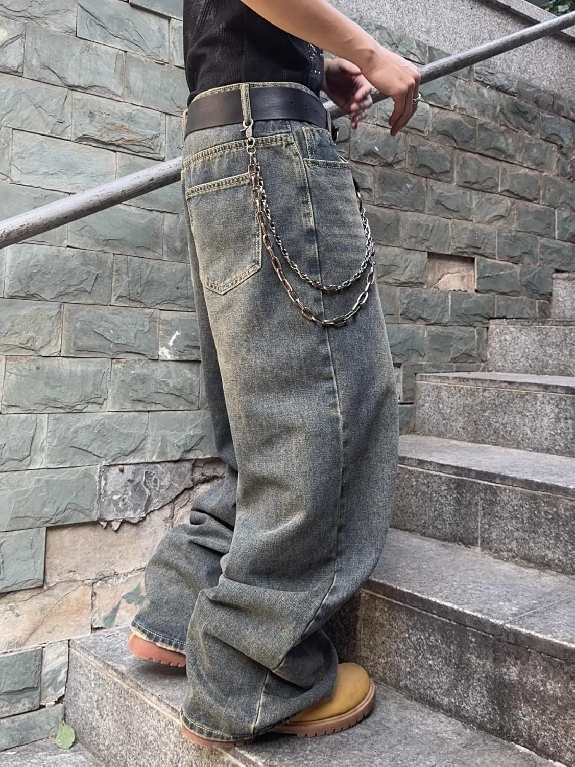 Mens Streetwear Hip Hop Baggy Jeans Wide Leg Skater Denim Pants Loose Long Trousers