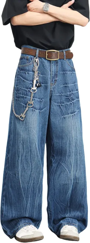 Mens Streetwear Hip Hop Baggy Jeans Wide Leg Skater Denim Pants Loose Long Trousers
