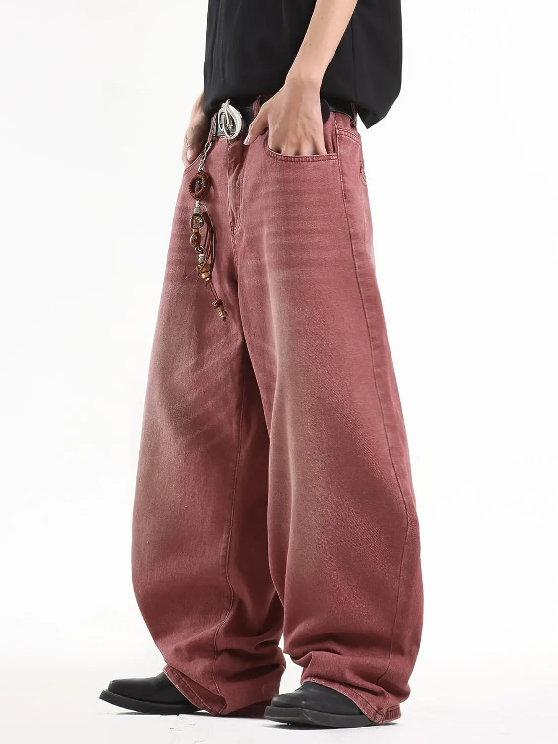 Mens Streetwear Hip Hop Baggy Jeans Wide Leg Skater Denim Pants Loose Long Trousers