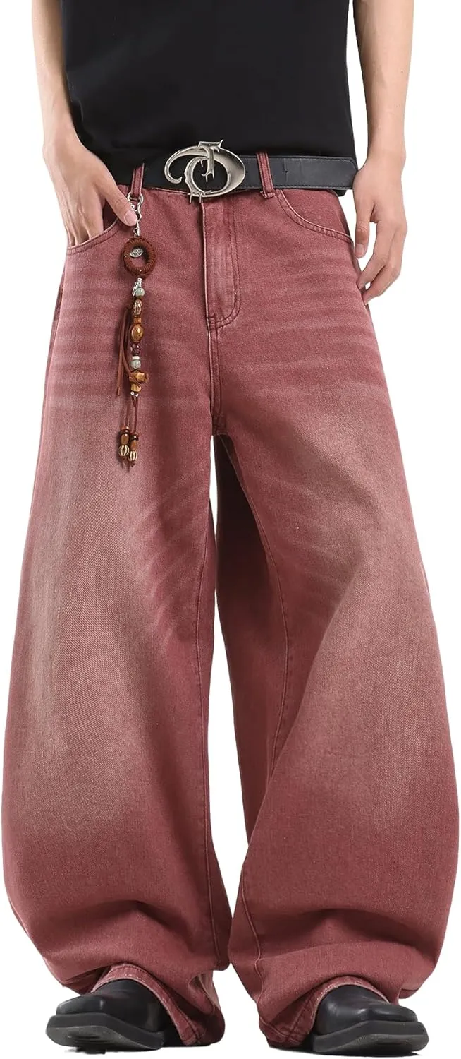 Mens Streetwear Hip Hop Baggy Jeans Wide Leg Skater Denim Pants Loose Long Trousers