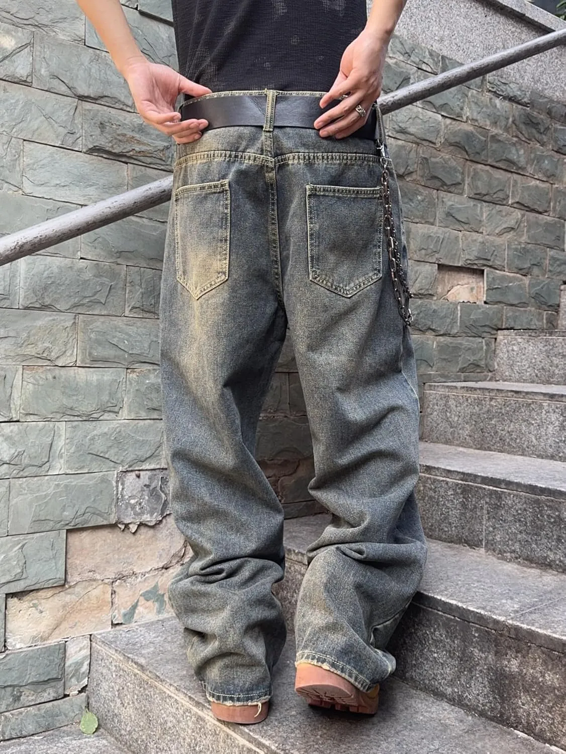 Mens Streetwear Hip Hop Baggy Jeans Wide Leg Skater Denim Pants Loose Long Trousers