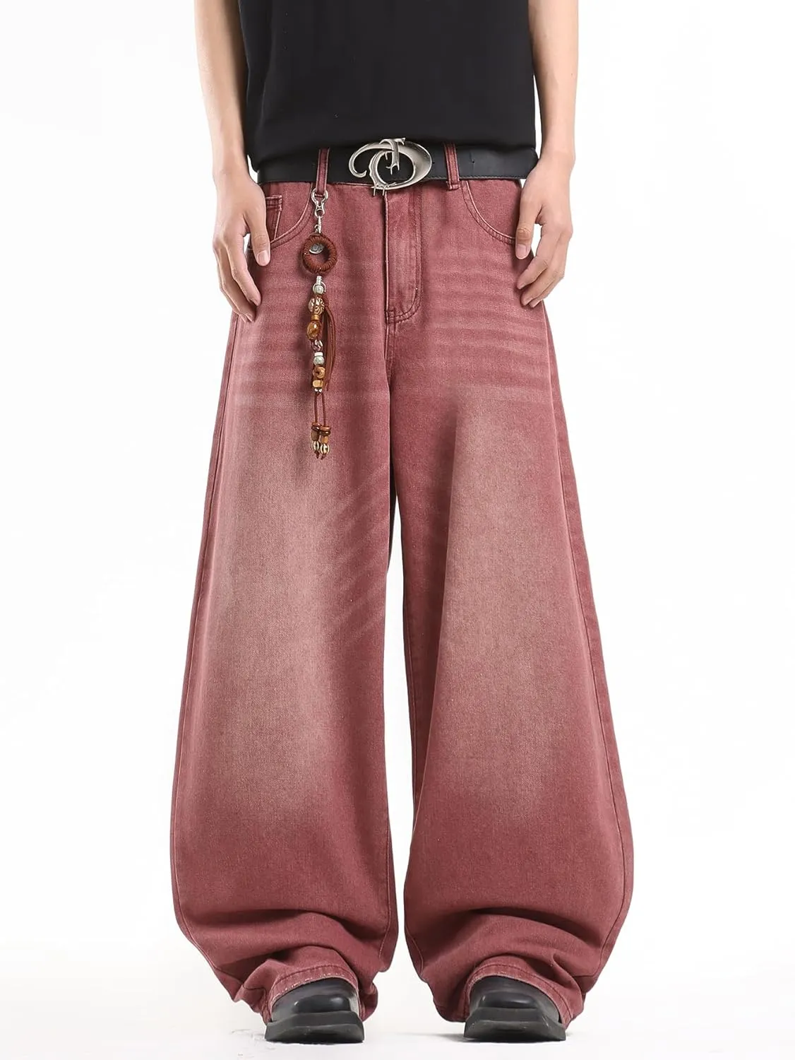 Mens Streetwear Hip Hop Baggy Jeans Wide Leg Skater Denim Pants Loose Long Trousers