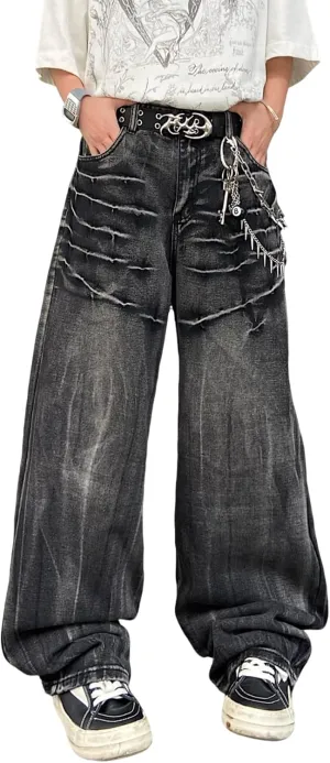 Mens Streetwear Hip Hop Baggy Jeans Wide Leg Skater Denim Pants Loose Long Trousers