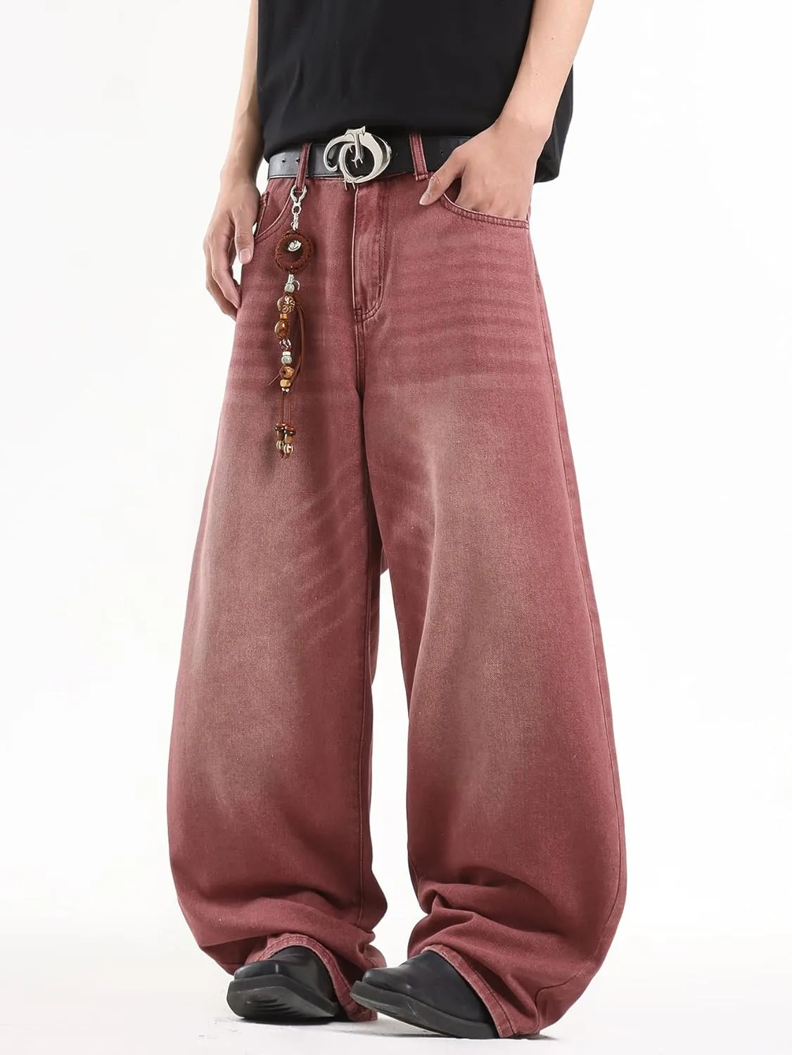 Mens Streetwear Hip Hop Baggy Jeans Wide Leg Skater Denim Pants Loose Long Trousers