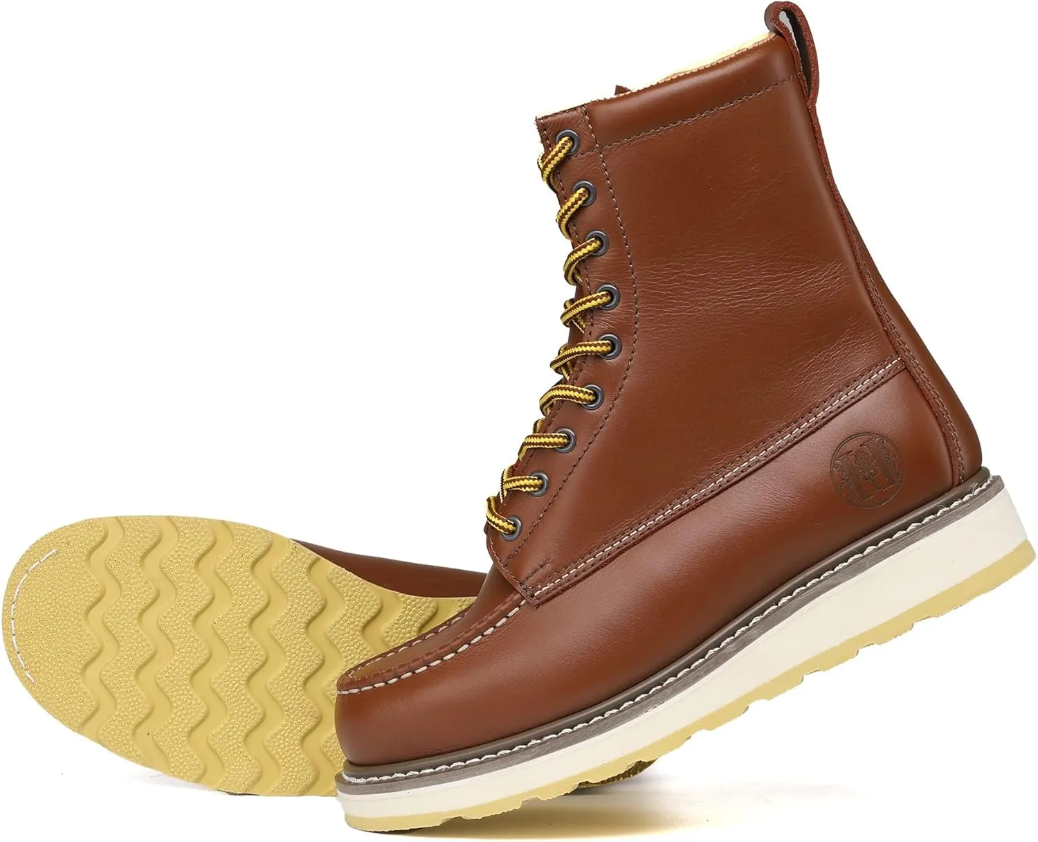 Men's Stylish Classic 8" Soft Moc Toe Leather Work Boot With Non-Slip Wedge Outsole 86994