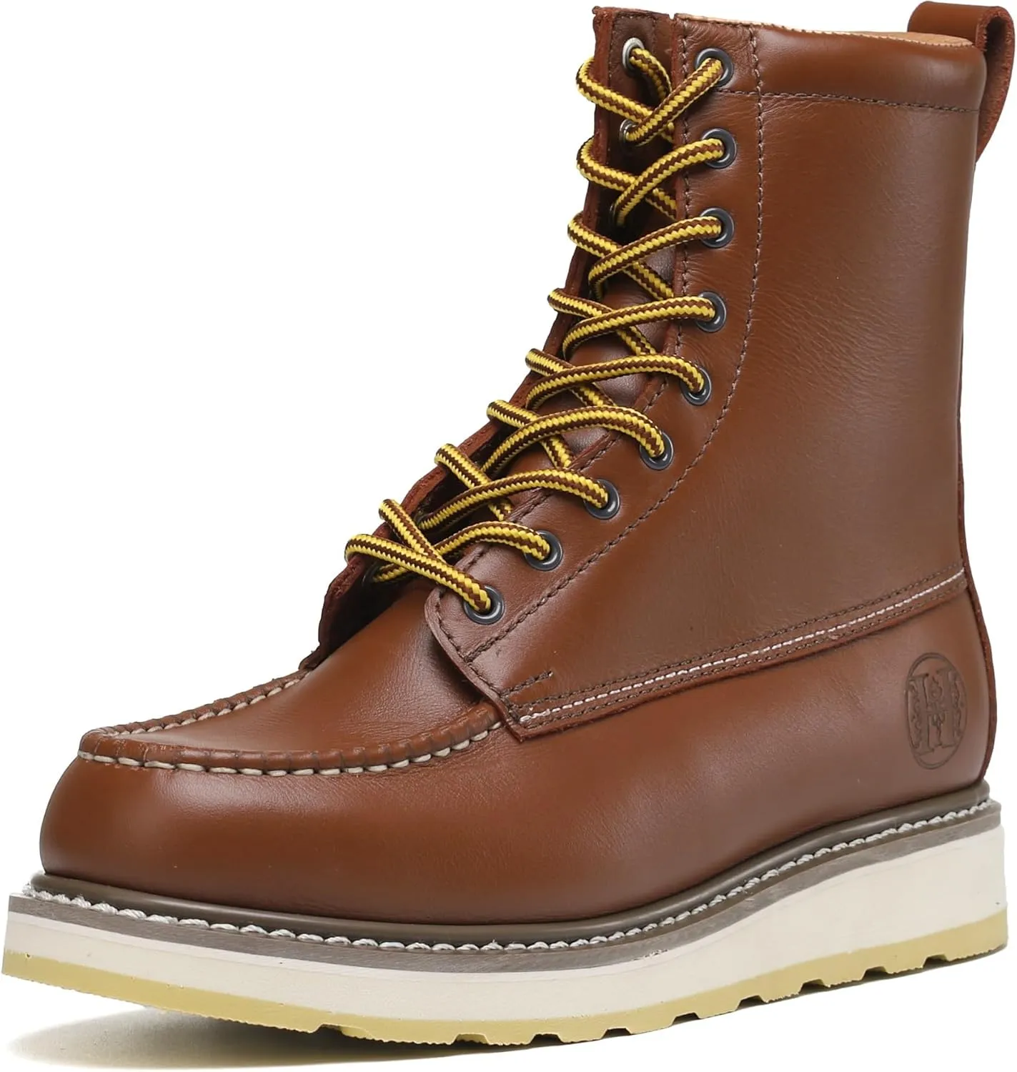 Men's Stylish Classic 8" Soft Moc Toe Leather Work Boot With Non-Slip Wedge Outsole 86994
