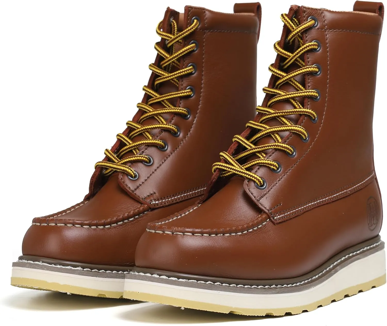 Men's Stylish Classic 8" Soft Moc Toe Leather Work Boot With Non-Slip Wedge Outsole 86994