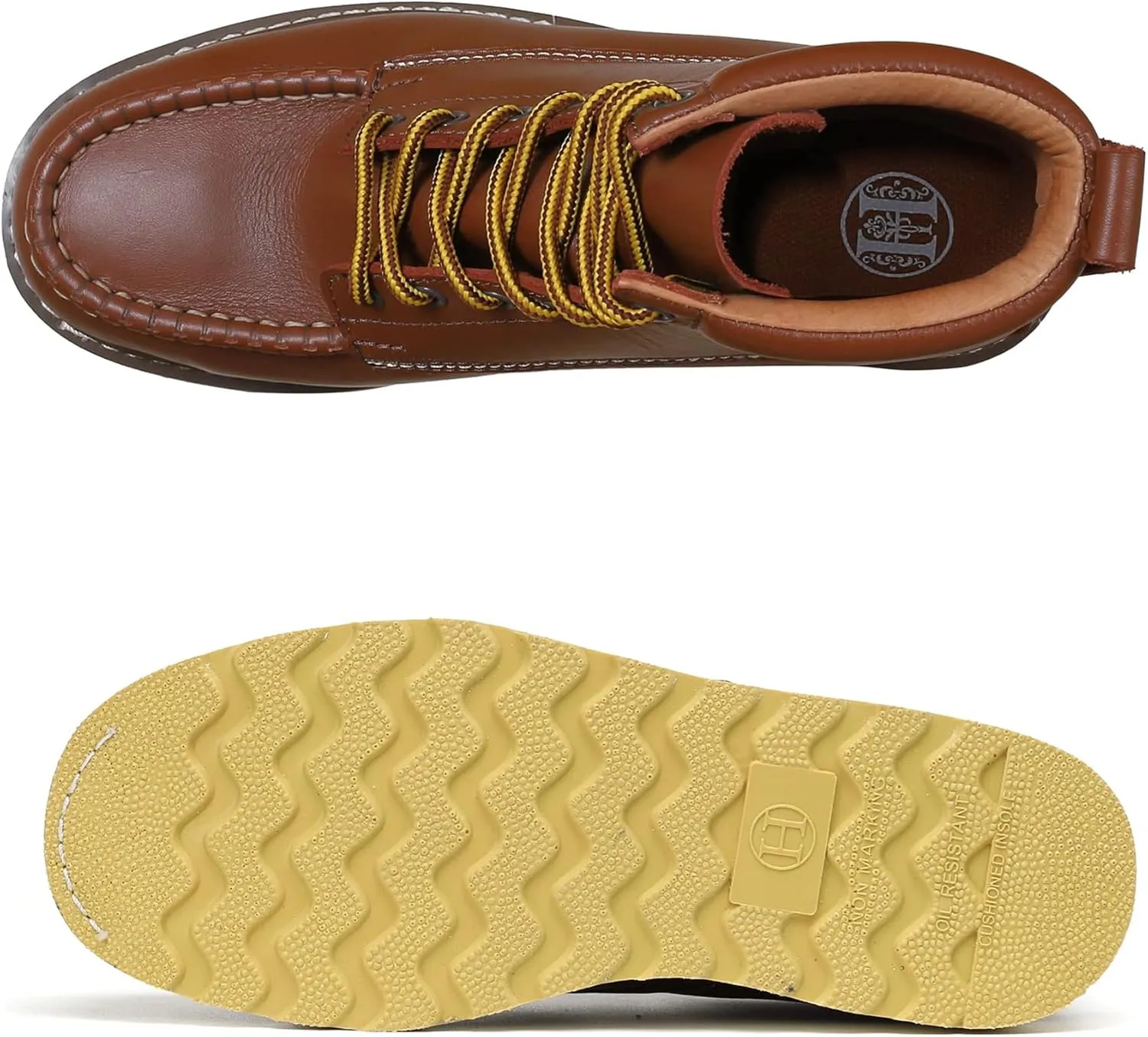 Men's Stylish Classic 8" Soft Moc Toe Leather Work Boot With Non-Slip Wedge Outsole 86994