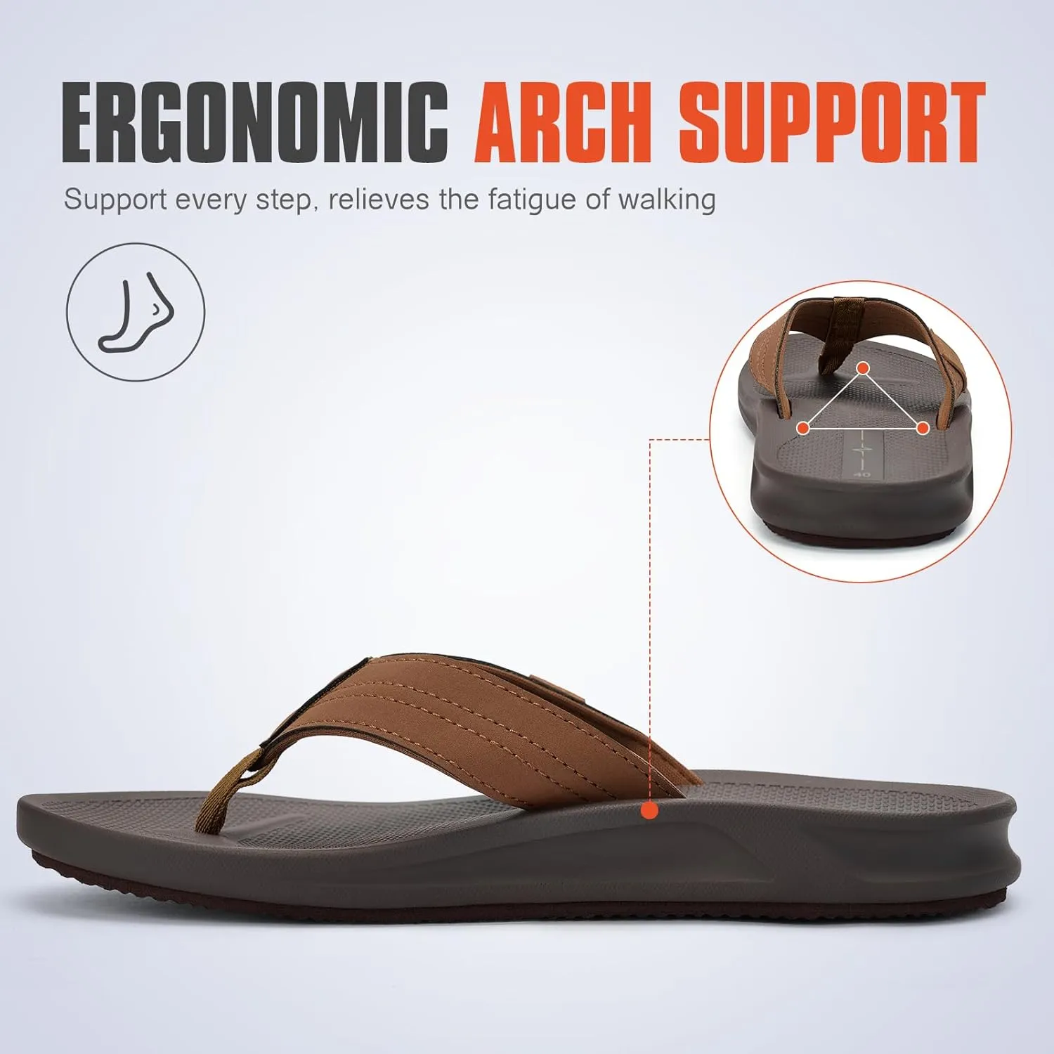 Men's Ultra Soft Cushion Flip Flops with Arch Support, Quick Dry Thong Sandals for Indoor & Outdoor Comfort