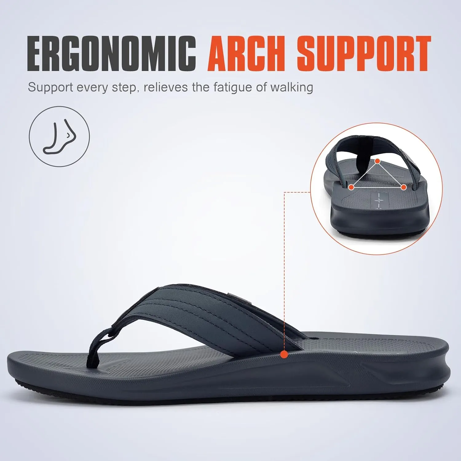 Men's Ultra Soft Cushion Flip Flops with Arch Support, Quick Dry Thong Sandals for Indoor & Outdoor Comfort