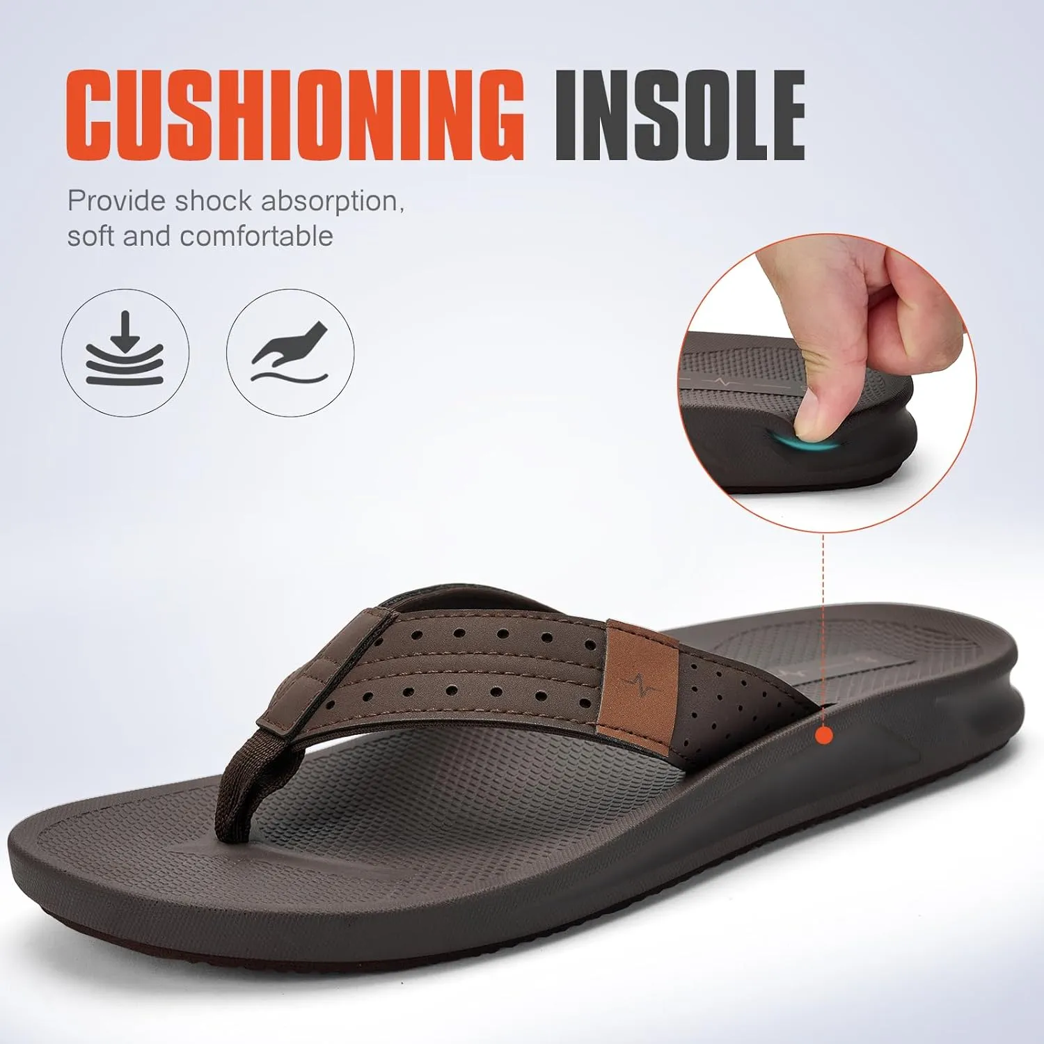 Men's Ultra Soft Cushion Flip Flops with Arch Support, Quick Dry Thong Sandals for Indoor & Outdoor Comfort