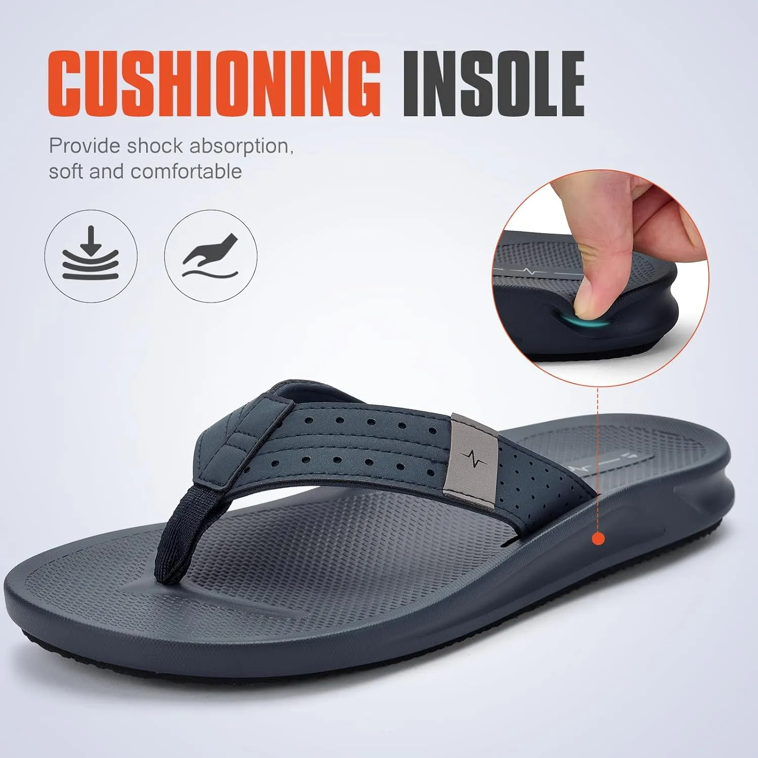 Men's Ultra Soft Cushion Flip Flops with Arch Support, Quick Dry Thong Sandals for Indoor & Outdoor Comfort