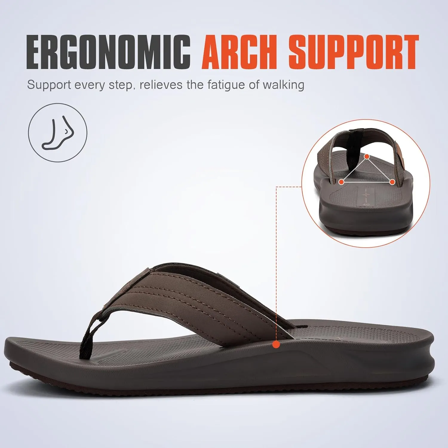 Men's Ultra Soft Cushion Flip Flops with Arch Support, Quick Dry Thong Sandals for Indoor & Outdoor Comfort