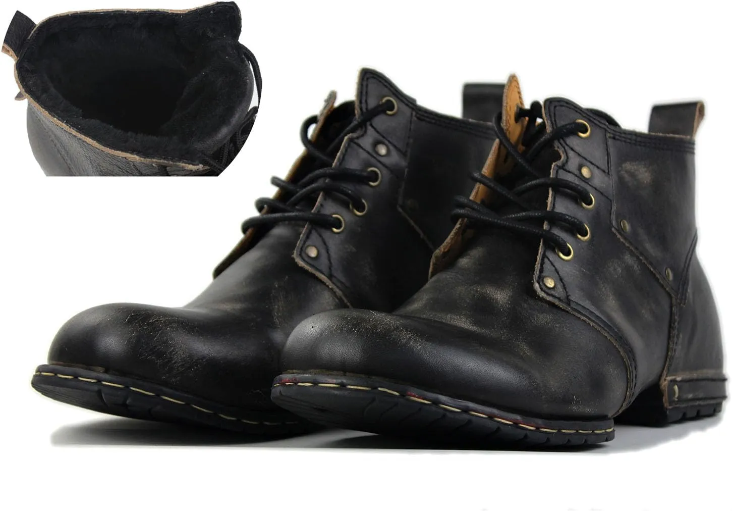 Men's Vintage Brown Chukka Boots Lace-up Motorcycle Casual Leather Dress Ankle Boot for Men Fashion CD-6015-2-Vintage Brown